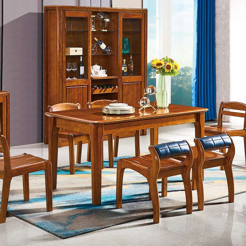 Full solid wood dining table and chair combination walnut western dining table modern Chinese living room rectangular dining table