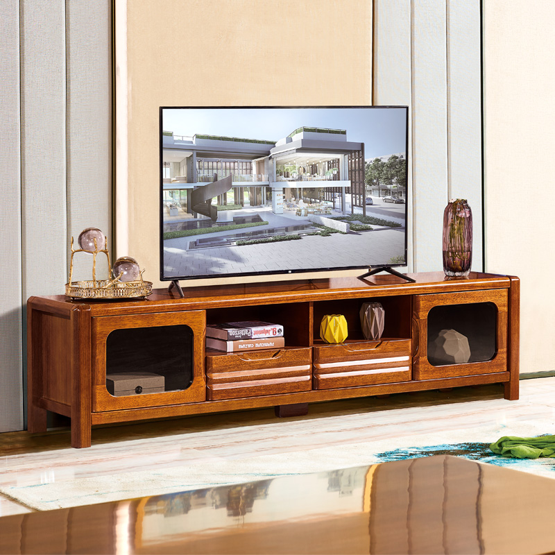 All solid wood TV cabinet walnut storage cabinet living room furniture floor cabinet Chinese modern minimalist small apartment TV