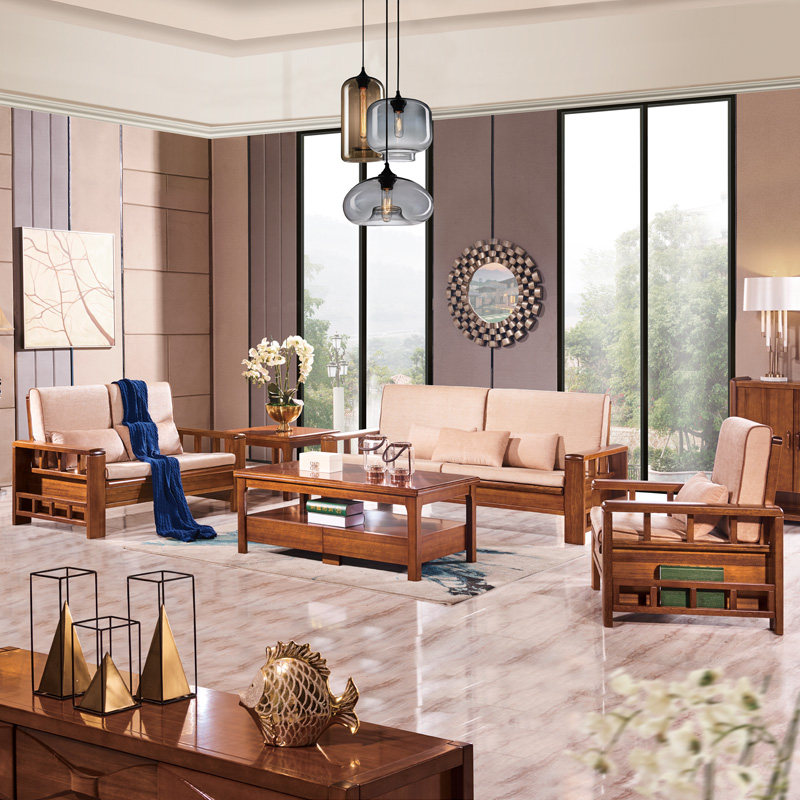 full solid wood sofa composition 123 walnut wood modern Chinese style adult living-room suit winter and summer dual-use cloth can be detached