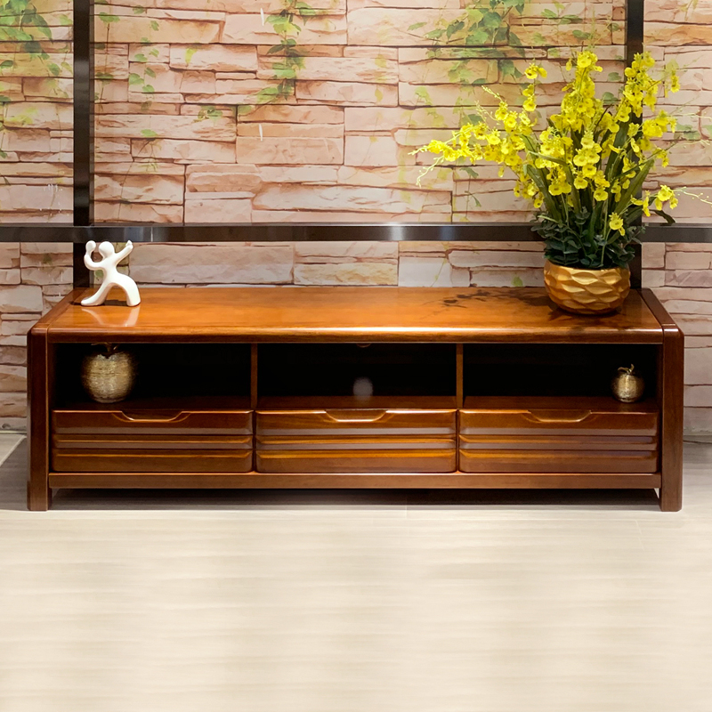 All solid wood TV cabinet Chinese style modern walnut floor cabinet living room small apartment low cabinet storage cabinet storage