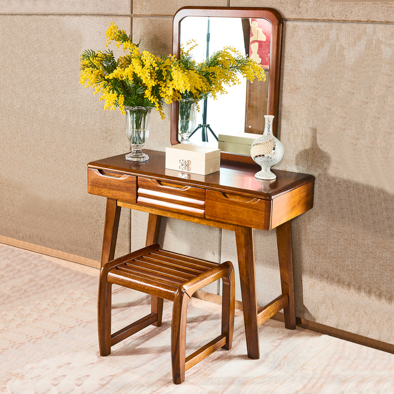 All solid wood dressing table small apartment walnut Chinese style bedroom furniture makeup table with mirror integrated makeup cabinet
