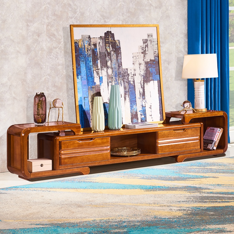 Full solid wood telescopic TV cabinet Houpeach wood Living room Home innate cabinet Chinese modern size Type TV and TV cabinet