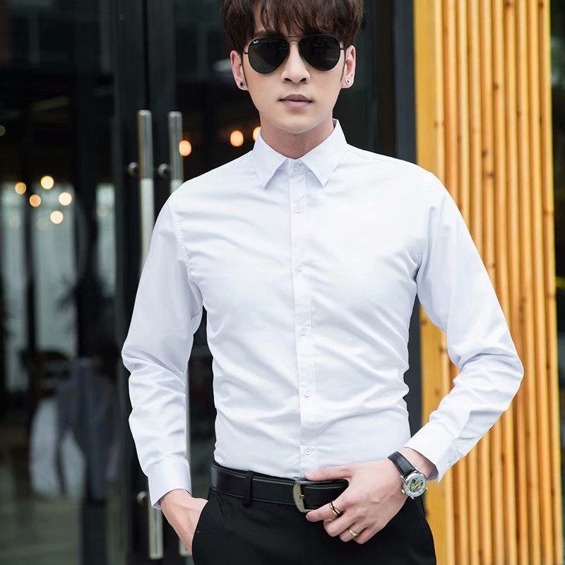 Spring and autumn white shirt men's long-sleeved Korean version of self-cultivation business formal wear professional tooling short-sleeved wedding best man suit shirt