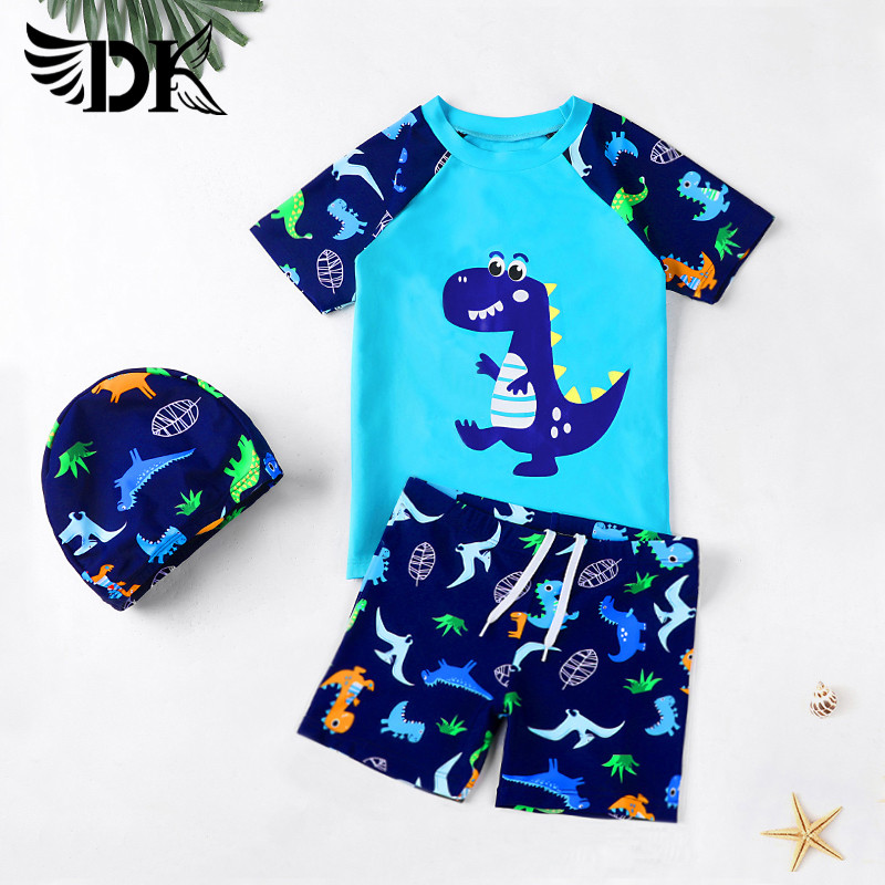 DK Children Swimsuit Dinosaur Boy Boy Sunscreen Quick Dry Two-piece Swimsuit Pants Suit Small CUHK Children Spa Swimsuit