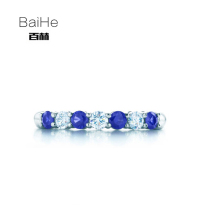 18K gold proposal marriage sapphire diamond ring groove set diamond ring girl rows diamond ring platinum customization