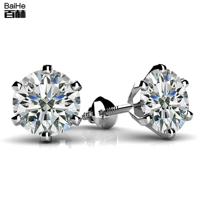Bahe 18k gold classic six-claw diamond earrings earrings 20 points diamond earrings women can be customized in platinum