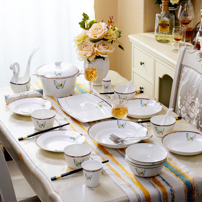 Tangshan ipads porcelain tableware 60 head up phnom penh household microwave ipads porcelain ceramic tableware dishes set of gift box
