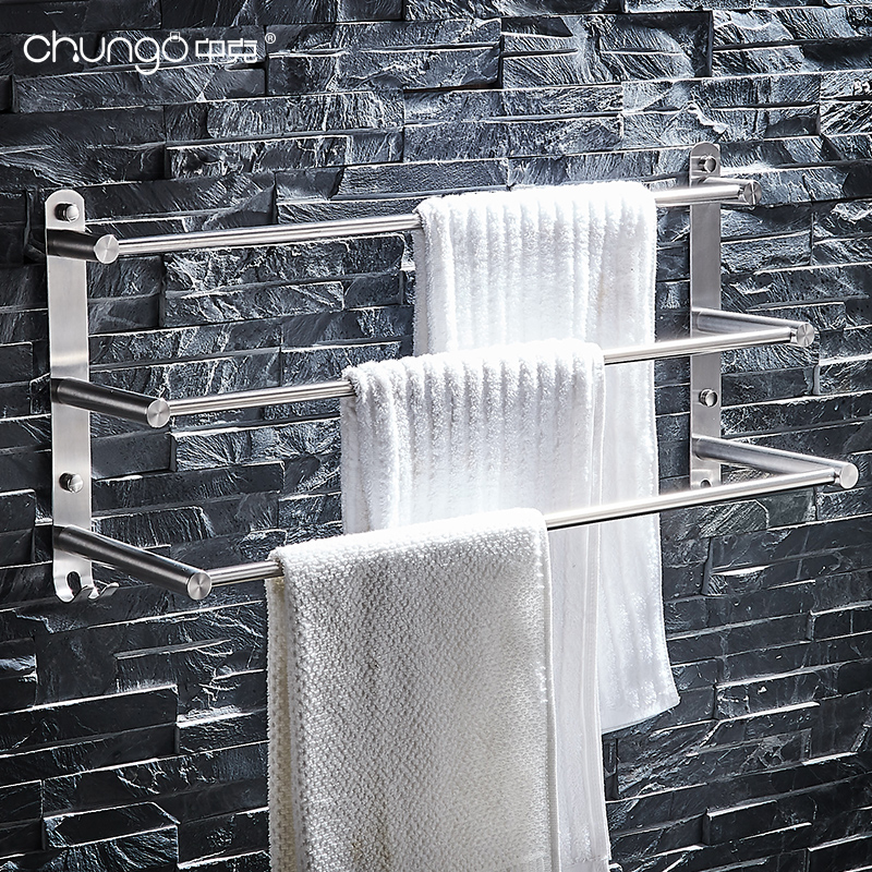 304 stainless steel brushed bathroom toilet three-layer towel bar towel rack bathroom pendant free punch custom
