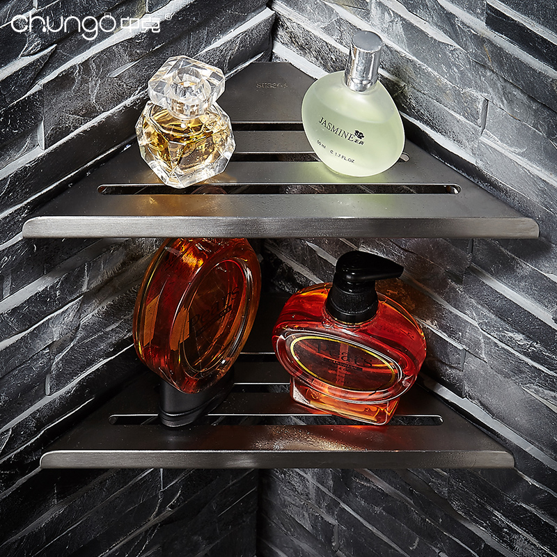 Bathroom triangle shelf 304 stainless steel powder room single-layer bathroom hand washing and bathing wall hanging free hole