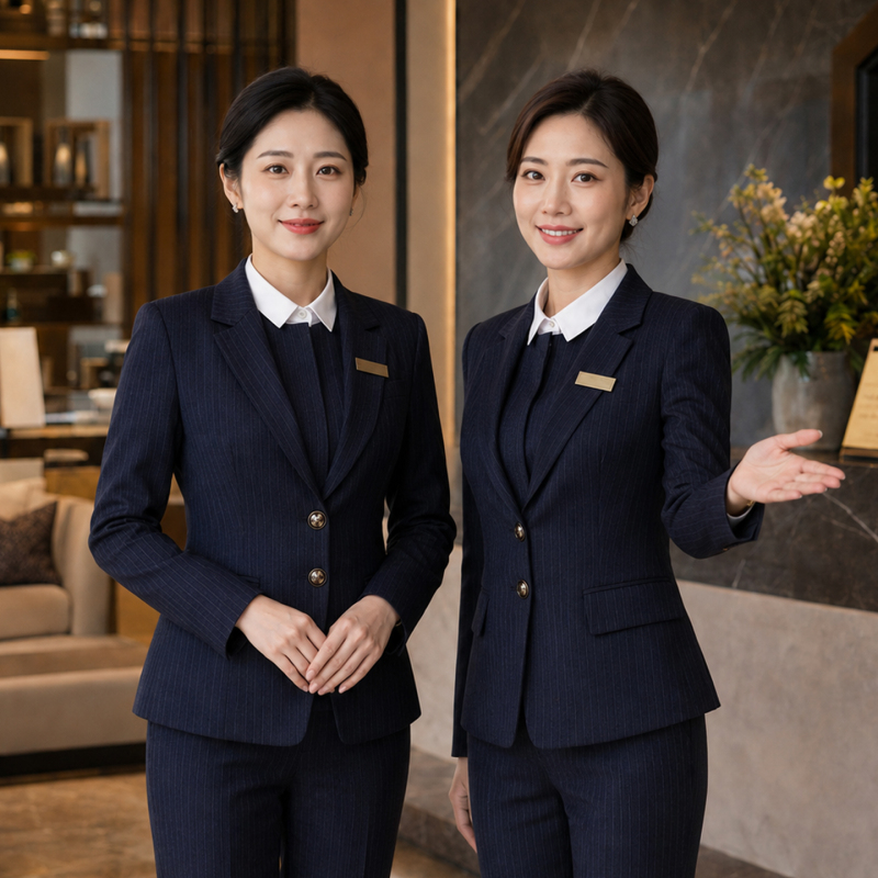 Blue Striped Suit Set for Women 2026 New Professional Formal Wear Hotel Work Uniform High-End Elegant Blazer