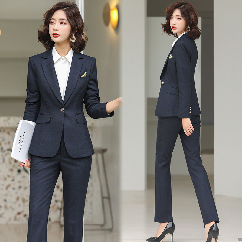 Professional suit women's suit temperament dark blue overalls ladies suit autumn and winter 2022 new business formal wear