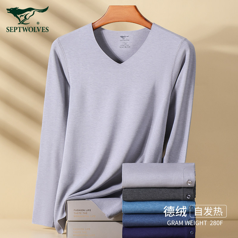 Seven wolves duvet self-heating calorific clothes men's constant temperature hit bottom without marks and autumn clothes sanitary pants men suit autumn and winter