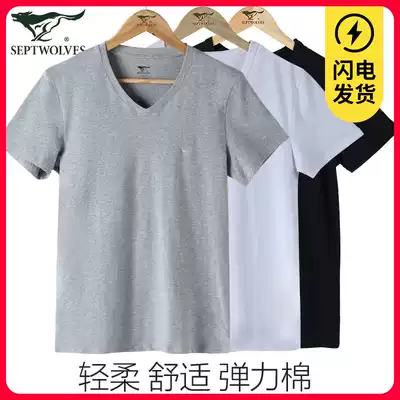 Seven wolves men's pure cotton short-sleeved t-shirt inner wear vest trendy underwear half-sleeved old man shirt casual bottoming undershirt men