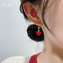 Ocean blue niche Red Love earrings female autumn and winter Korean exquisite temperament Net red heart-shaped earrings fashion ear buckle