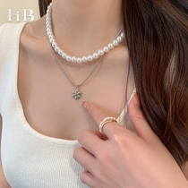 Small Crowd Design Superior Sense Double Necklace Woman Summer 2022 New Pearl Lock Bones Chain Sun Flower Neck Chain Accessories