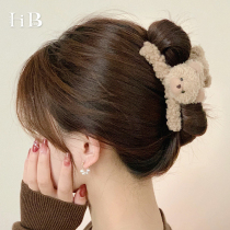 Cute cartoon bear plush clip female autumn and winter simple temperament headdress hairpin with shark clip large hair volume