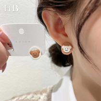 Korean ins minimalist cute round bear earrings female autumn and winter temperament Net red earrings asymmetric new earrings
