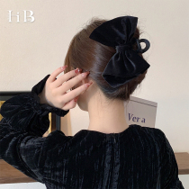 Oversized black bow grab clip for womens autumn and winter simple temperament back of the head hair accessories hairpin shark clip