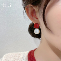 French advanced sense geometric square red earrings womens autumn and winter temperament simple 2021 New Tide earrings earrings earrings