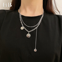 South Korea East Gate nyunyu necklace smiling face round card multi-layer stack wearing neck chain ins tide personality minority choker