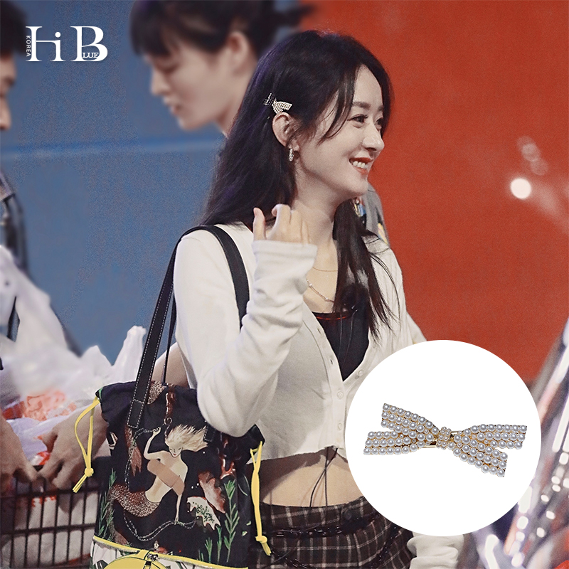 Zhao Liying with the same small pearl butterfly knot hair clip and hairpin clip Korea haircut and sea clip edge clip duckbill hairpin side