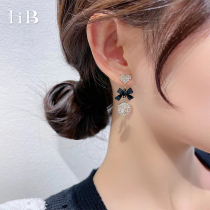 Korean temperament Net red earrings female 2021 New Tide bow love earrings autumn and winter design feel ear ornaments