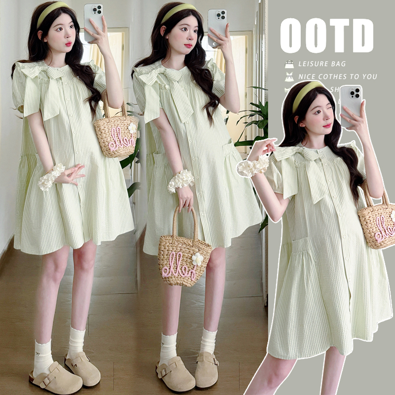 Maternity Wear 2026 Summer New Style, Fashionable, Age-Reducing, Sweet and Cute, Elegant, Slimming Dress for Women, Bow Skirt