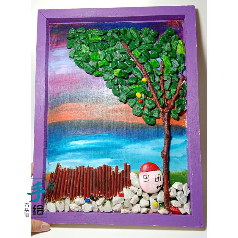Wood Photo Frame Stone Parquet Finished Fine Art Hand Creative Pure Hand Painted Cobblestone Nursery to customize the pendulum piece