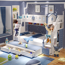 Childrens bunk bed wardrobe bunk bed boy Wood two bed multifunctional combination a bunk bed as well as pillow bunk bed