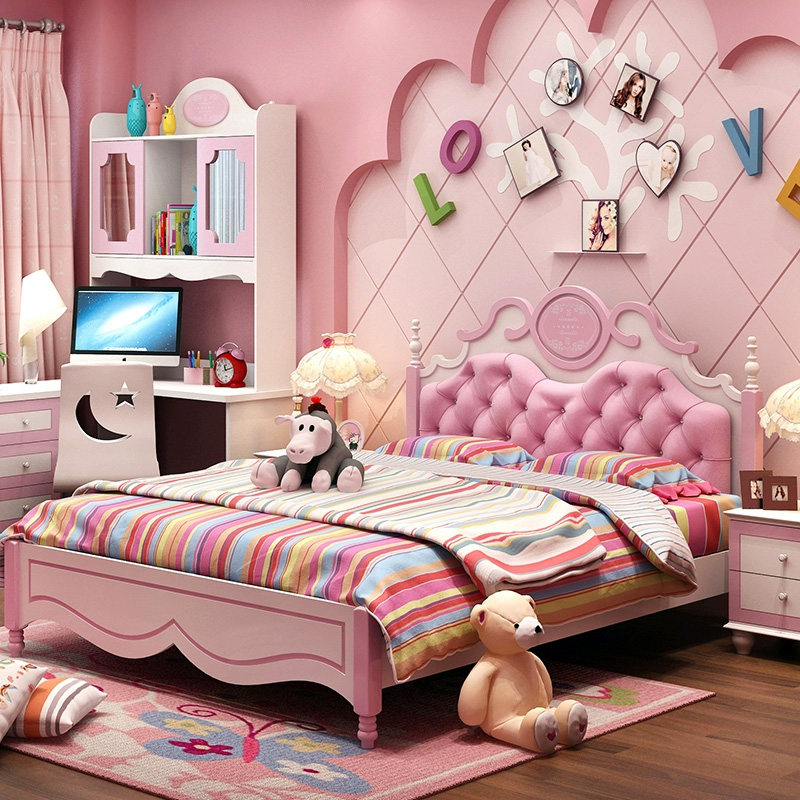 European-style children's bed furniture suite pink girl princess bed single bed 1 2 1 5 meters teenager children's bed