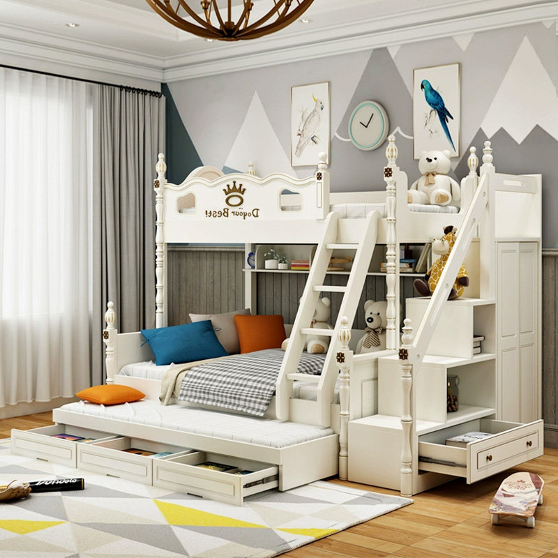 American high and low bed children's bed solid wood bunk bed bunk bed multi-functional bunk bed combination child mother bed with slide