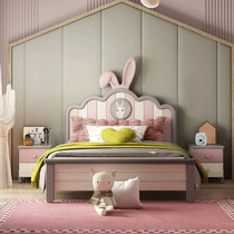 All solid wood childrens bed girl princess bed cartoon rabbit ear girl single bed bedroom furniture suite combination