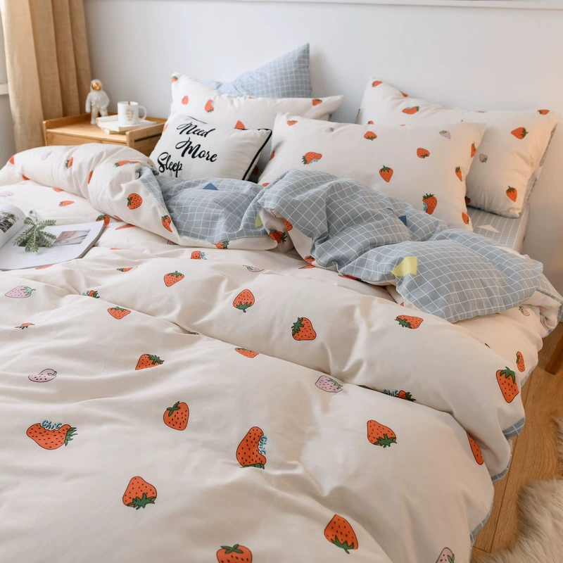 Cotton cotton màu đỏ bộ đồ giường bốn mảnh đặt giường ngủ ký túc xá giường ba mảnh chăn tấm - Bộ đồ giường bốn mảnh