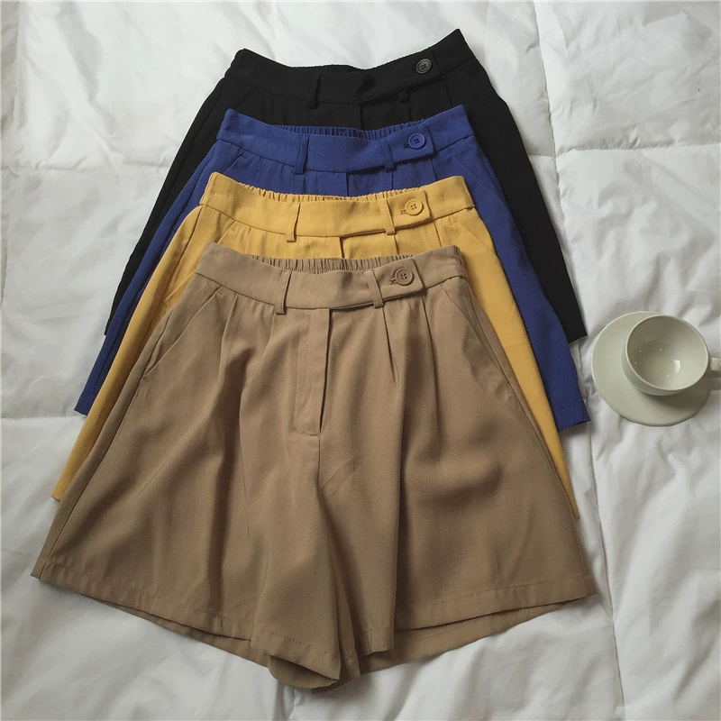Phong cách Hàn Quốc rộng rãi chân rộng phù hợp với quần short đơn giản hoang dã 2019 mùa hè quần thun eo thường xuyên Quần Tencel size lớn cho nữ - Quần short