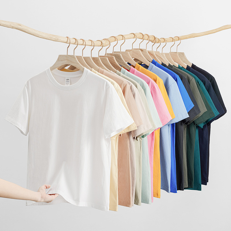 Summer Solid Color 230g Heavyweight Pure Cotton Base Shirt for Men, White Casual Versatile Round Neck Slightly Dropped Shoulder Short Sleeve T-Shirt for Women Summer Solid Color 230g Heavyweight Pure Cotton Base Shirt for Men, White Casual Versatile Round Neck Slightly Dropped Shoulder Short Sleeve T-Shirt for Women