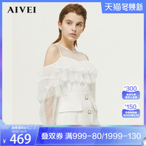 AIVEI Xinhe Aiwei Spring and Autumn New Shopping Mall with perspective stitching digging shoulder wool sweater L7101001