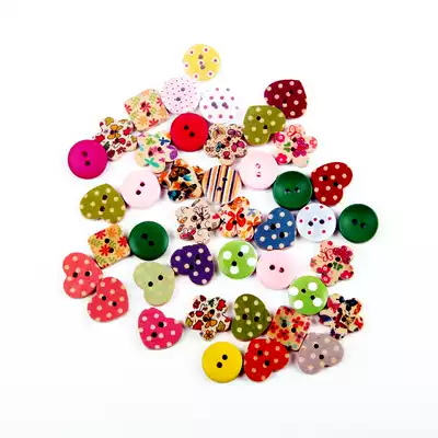 Wooden handmade button creative children cartoon cute DIY color handmade button doll decorative painting