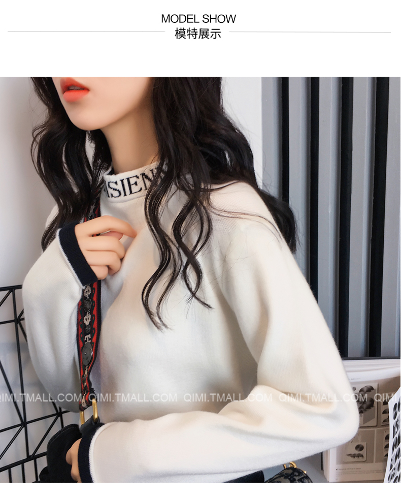 Áo len cổ cao nửa đầu lưới màu đỏ của phụ nữ phiên bản Hàn Quốc của áo len bên trong Hàng dệt kim mùa thu đông 2018 mới áo sơ mi dài tay áo sơ mi dài tay áo khoác cardigan nữ