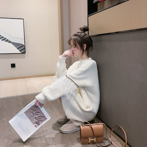 Демисезонный бархатный длинный свитер, трикотажное платье, средней длины, оверсайз