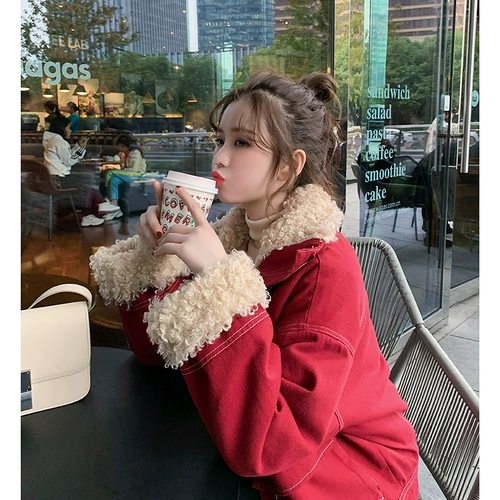 Красная осенняя демисезонная бархатная ретро куртка, 2020, свободный крой