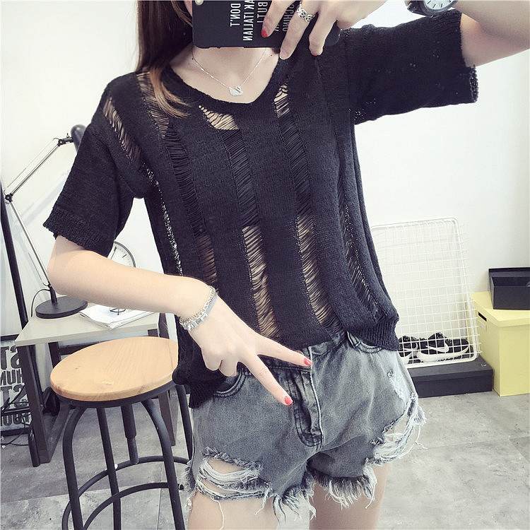 2016 mùa hè của phụ nữ triều mới áo khoác áo sơ mi phần mỏng áo len đan phụ nữ kem chống nắng áo sơ mi ngắn tay áo len Hàn Quốc đồ mặc nhà