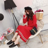 Приятное телу осеннее шерстяное платье, трикотажное платье, высокий воротник, 2019, оверсайз, свободный крой