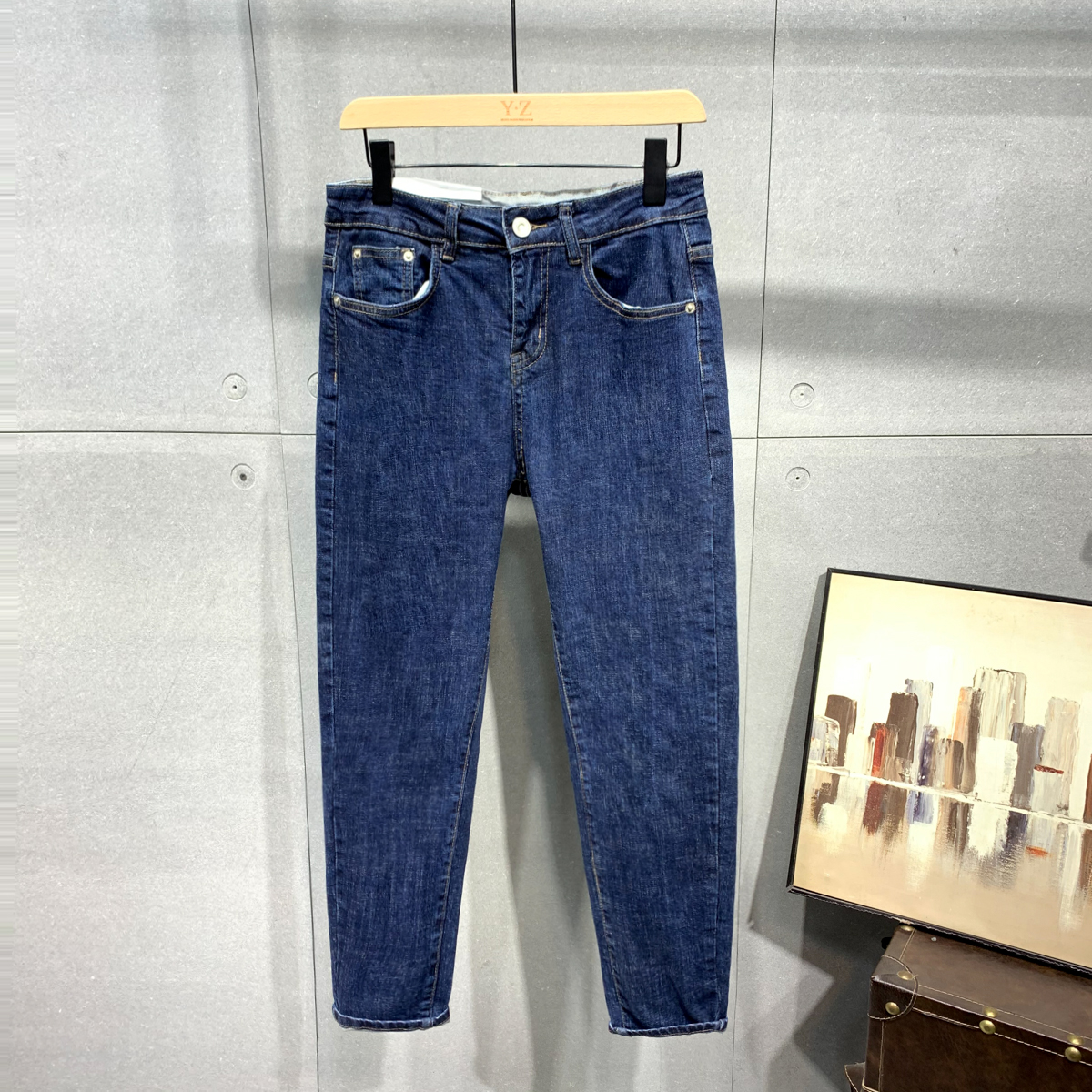 Summer Retro Dark 90% Jeans Men's Day Department Casual Washout Denim Small Feet Pants Han Edition 100 Hitch Pants Tide 