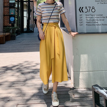 High waist wide leg pants women loose thin 2021 new summer Korean version of the hanging thin ice silk culottes seven-point casual pants