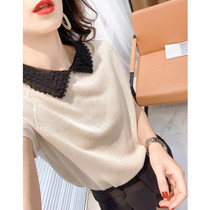 Ice silk short sleeve t-shirt women loose 2021 summer new Korean version thin doll collar knitwear foreign coat tide