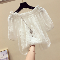 Chiffon shirt womens short sleeve 2021 summer New loose thin word shoulder pleated design sense niche foreign style top