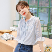 Short sleeve t-shirt women loose 2021 summer New Tide Korean version Super fairy design sense small shirt gown chiffon shirt top