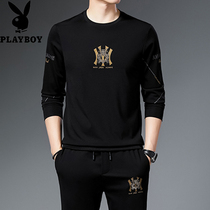 Playboy mens casual set 2021 new autumn long sleeve T-shirt trendy fashion brand mens handsome suit