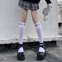 Japanese Lolita cute lace mid-tube stockings velvet versatile glass stockings bow white jk calf socks