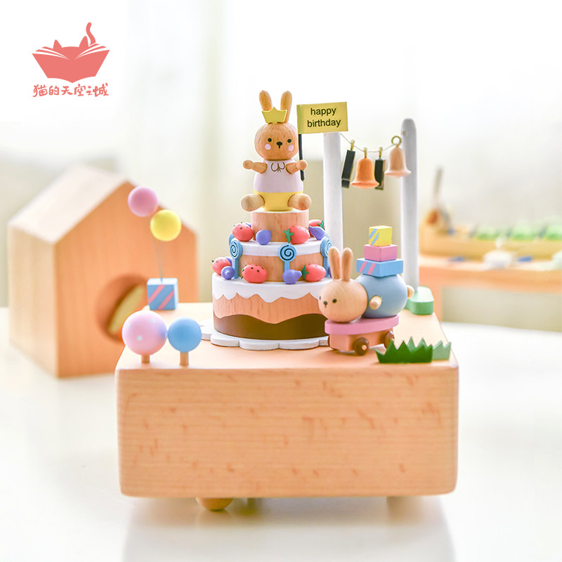 Cat Sky City Music box Wooden Mechanical Music box Birthday gift Wedding gift Love Ferris Wheel